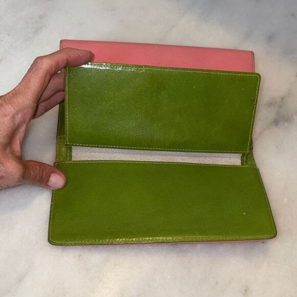 Kate Spade Wallet Leather Bifold Envelope Style Pink & Green Wallet - Picture 13 of 16